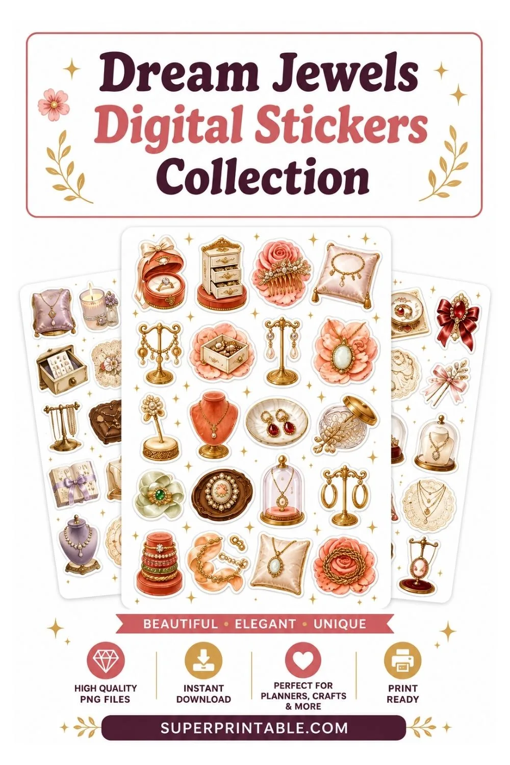 25+ Dream Jewels Digital Stickers Collection Pinterest Image