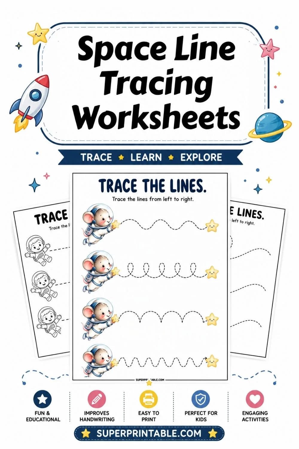 25 Space Line Tracing Worksheets Pinterest Image