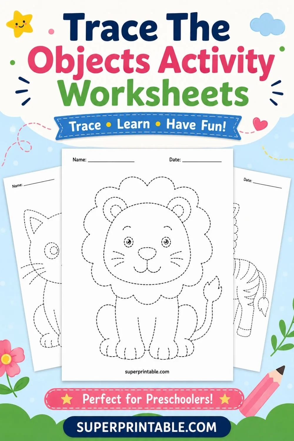 25+ Trace The Objects Activity Worksheets Pinterest Image