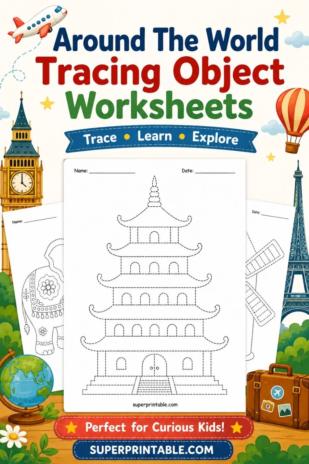30 Around The World Tracing Object Worksheets Pinterest Image