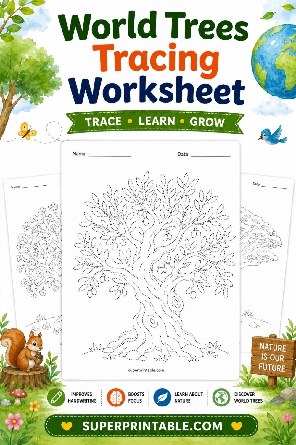 30 World Trees Tracing Worksheet Pinterest Image