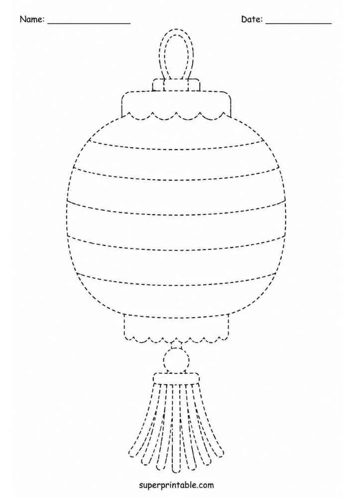 Dashed outline tracing worksheet featuring a Chinese lantern.