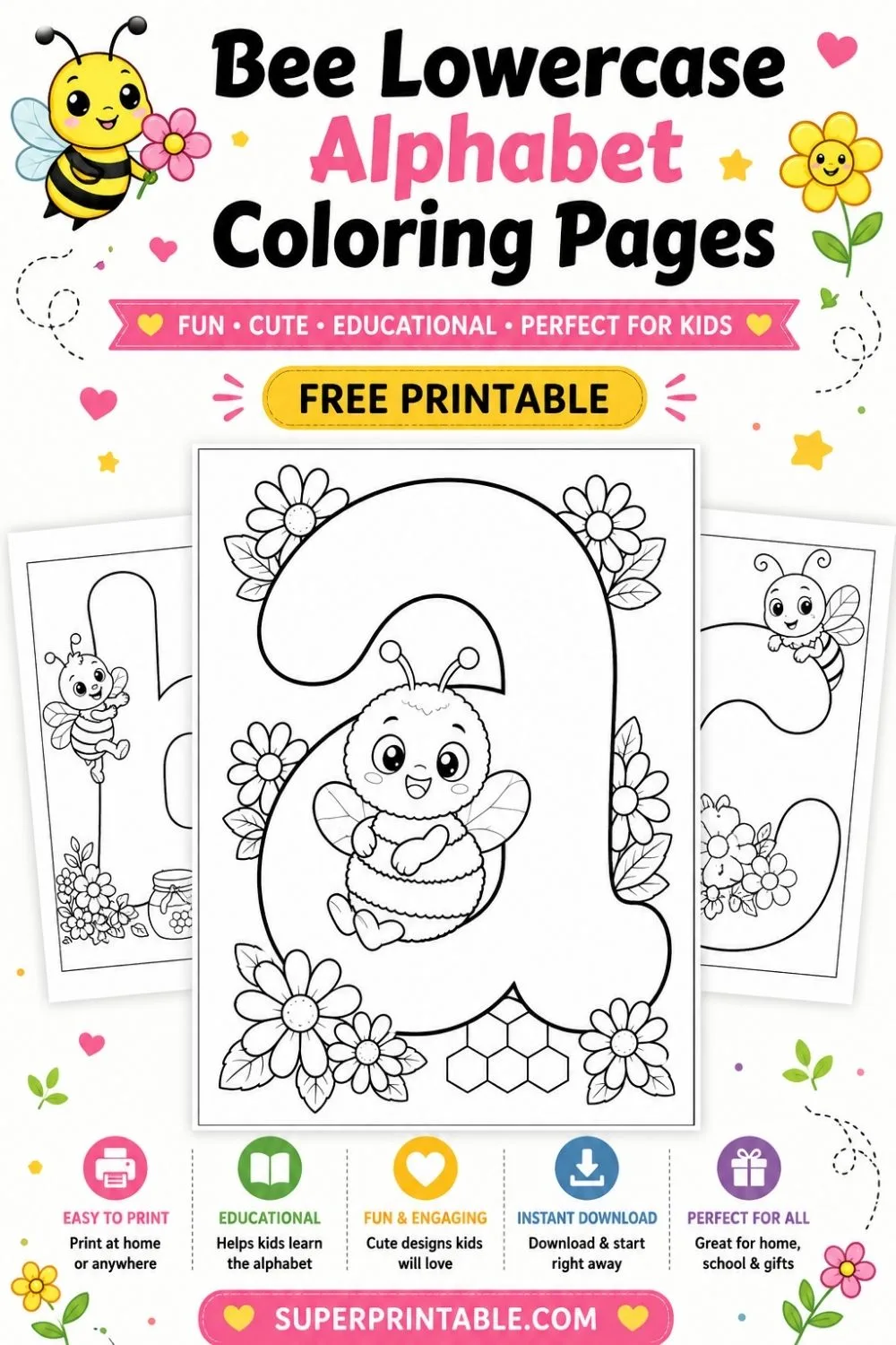 Bee Lowercase Alphabet Coloring Pages Pinterest Image
