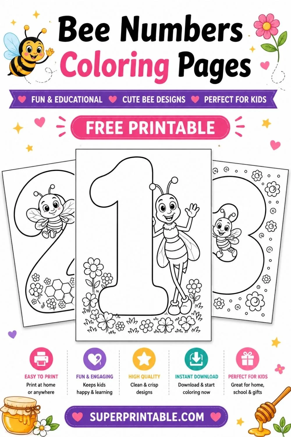 Bee Numbers Coloring Pages Pinterest Image