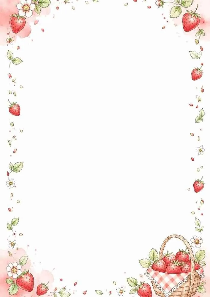 Strawberry basket with floral border and blank center.