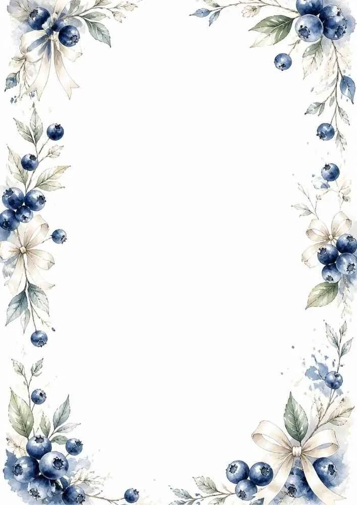 Blueberry border with white ribbons and a blank center.