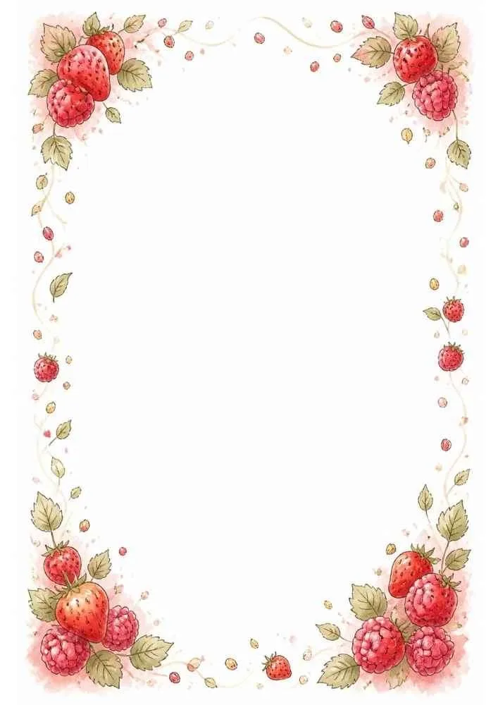 Strawberry and raspberry floral border with blank center.