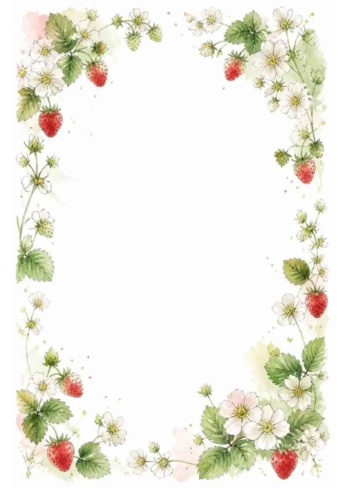Wild strawberry blossom border with a blank center.