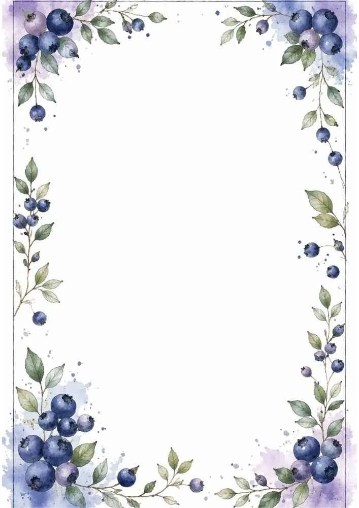 Blueberry vine border with leaves and a blank center.
