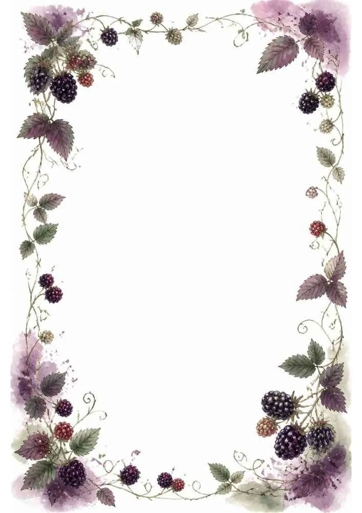 Blackberry vine border with leaves and a blank center.