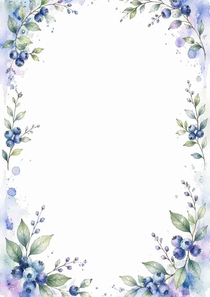 Blueberry and leaf border with a blank center.