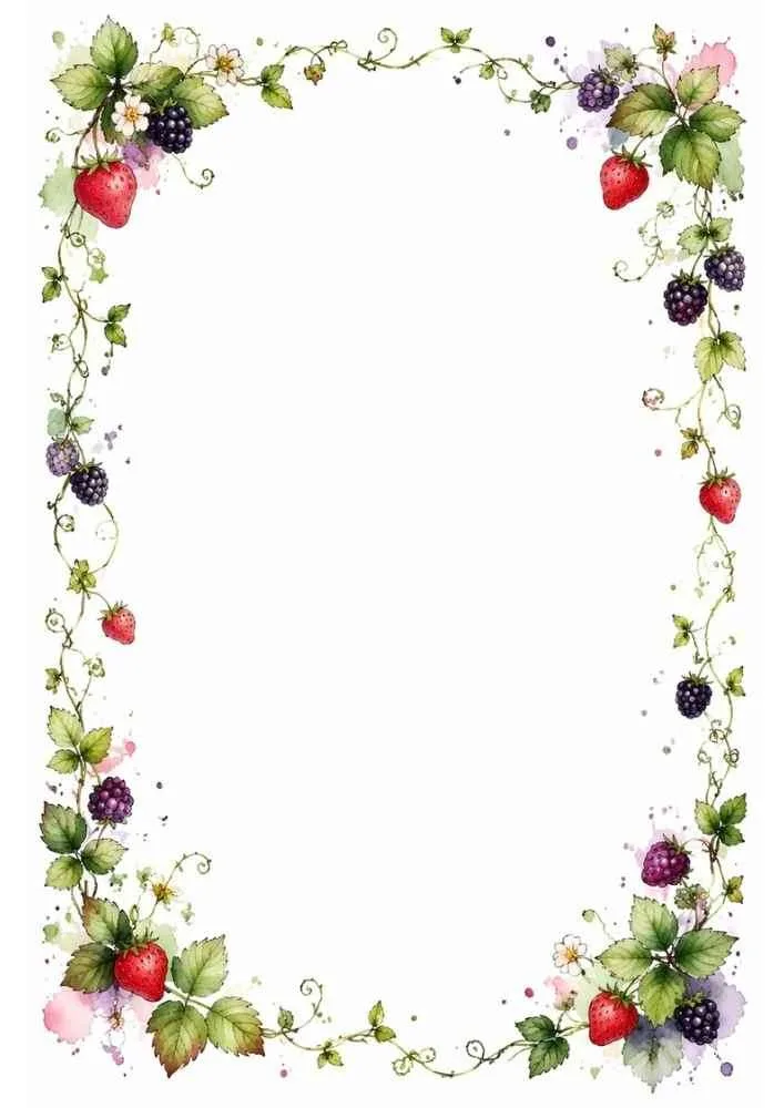 Mixed berry vine border with strawberries and blackberries.