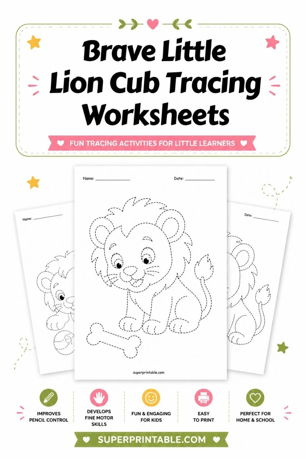 Brave Little Lion Cub Tracing Worksheets Pinterest Image
