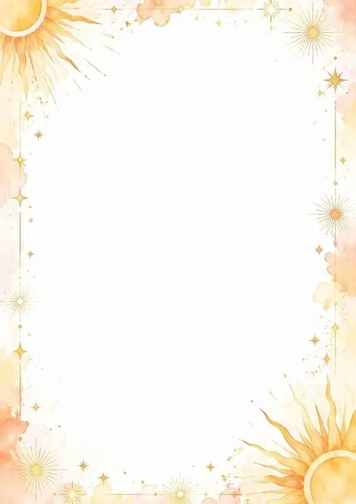 Decorative border with golden suns, stars, and blank center.