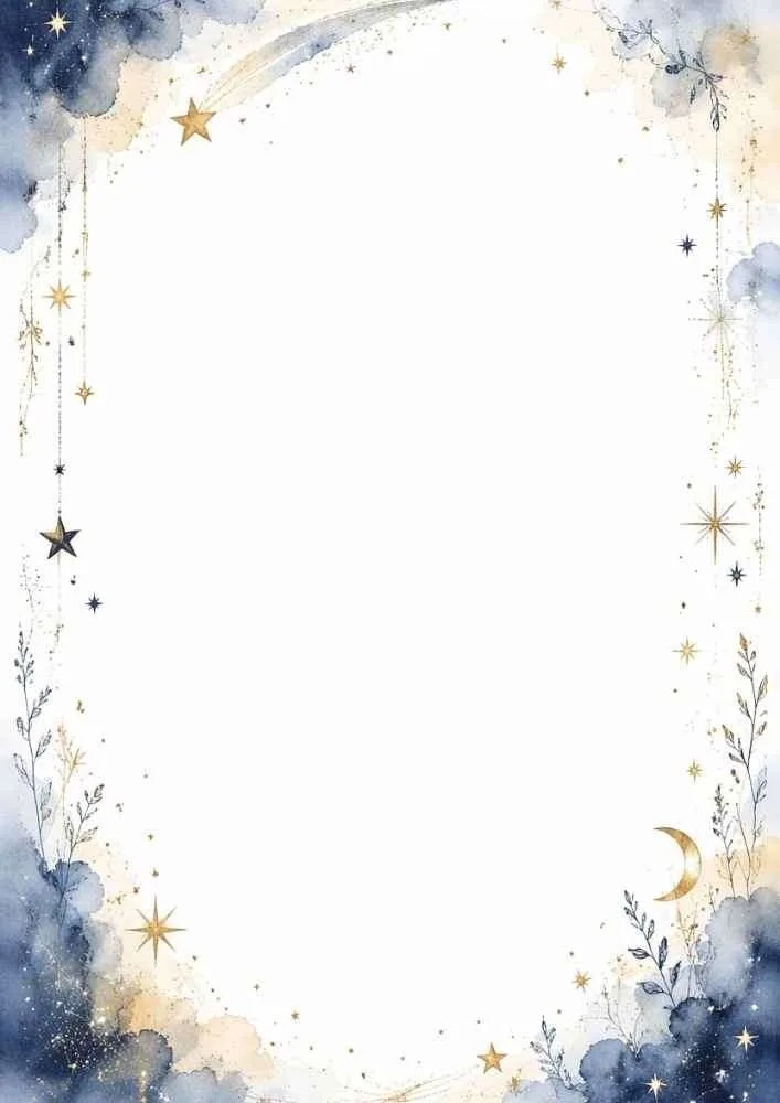 Night border with shooting star, moon, stars, and blank center.