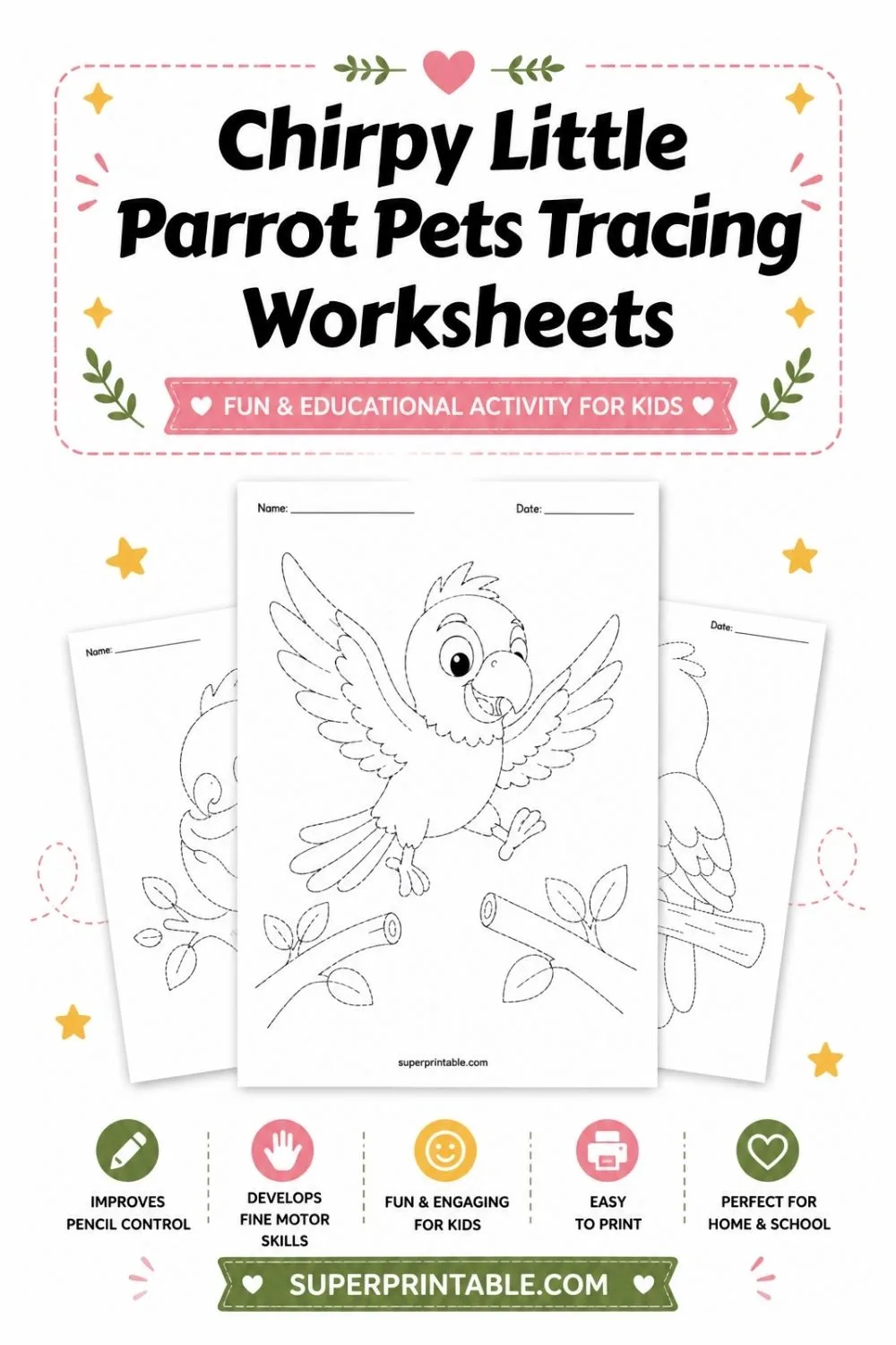Chirpy Little Parrot Pets Tracing Worksheets Pinterest Image