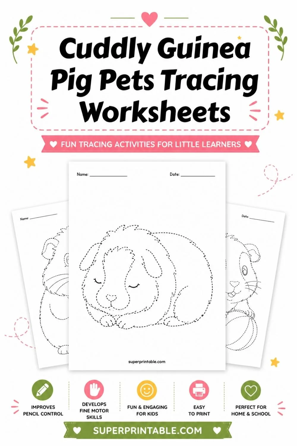 Cuddly Guinea Pig Pets Tracing Worksheets Pinterest Image