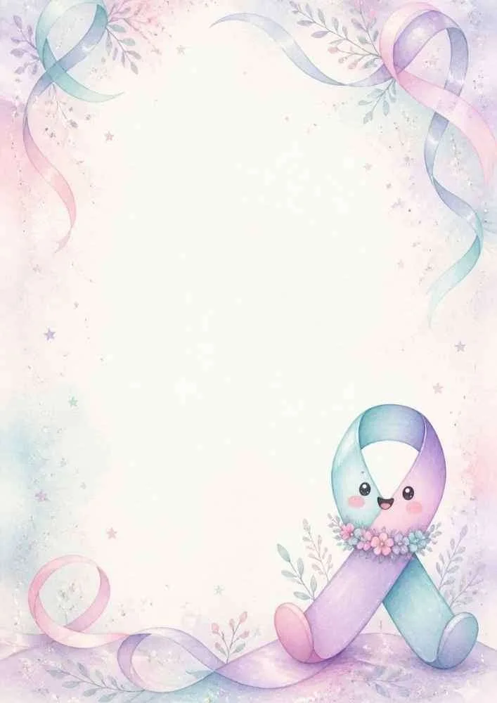 Pastel awareness ribbon with flowers, ribbons, and a decorative border.