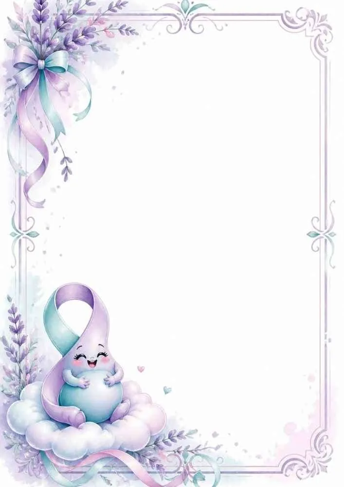 Smiling awareness ribbon on a cloud with floral frame.