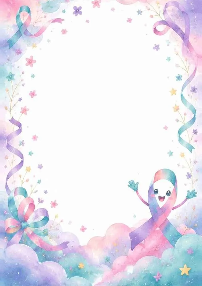 Happy awareness ribbon with flowers and pastel ribbon border.