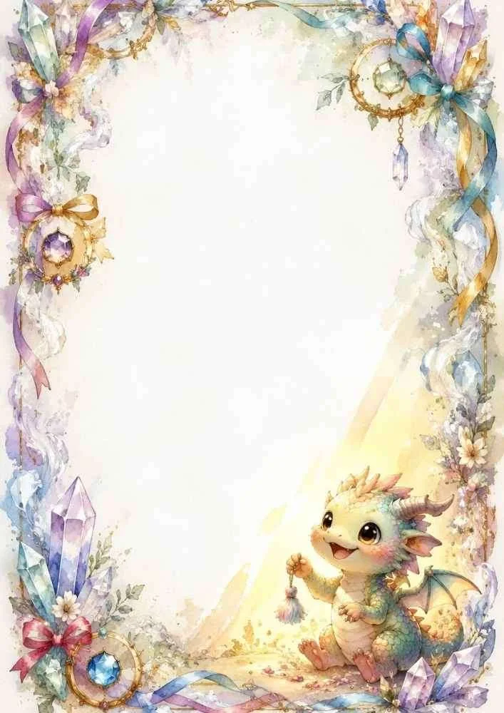 Baby dragon holding a charm with crystals and a blank center.