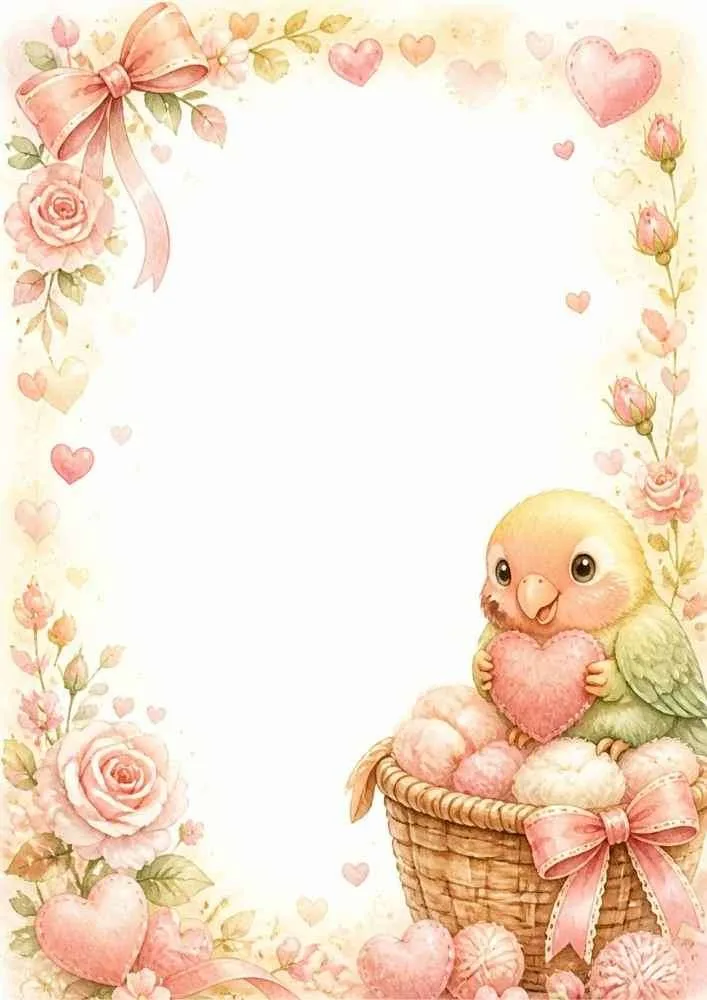 Rainbow bird on a heart with clouds, stars, and a blank center.