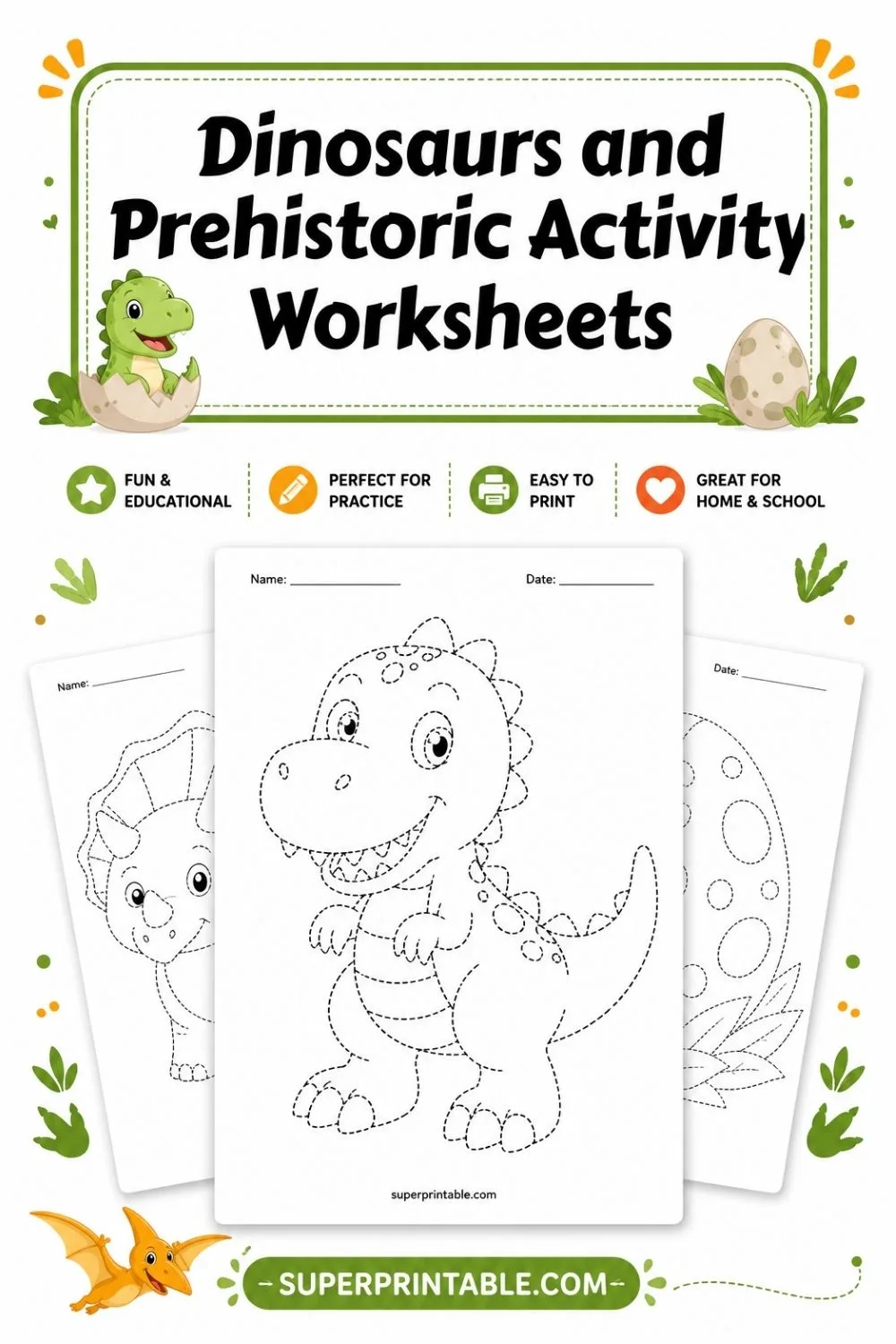 Dinosaurs and Prehistoric Activity Worksheets Pinterest Image