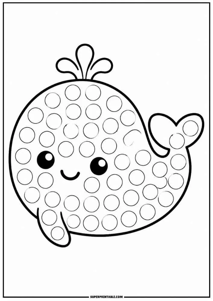 A smiling whale with dot circles across its body and tail.
