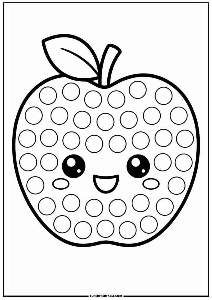 Cute smiling apple with dot marker circles, leaf, and stem.