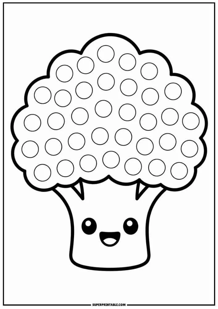 Happy broccoli with dot marker circles on the top.