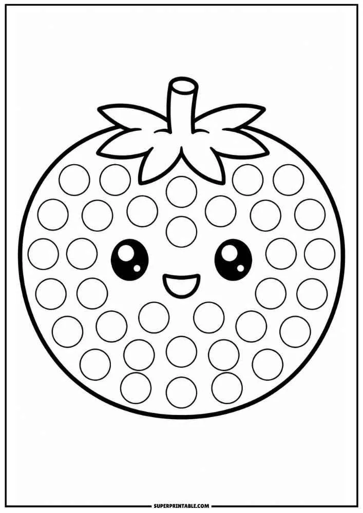 Cute tomato with leafy top and dot marker circles.