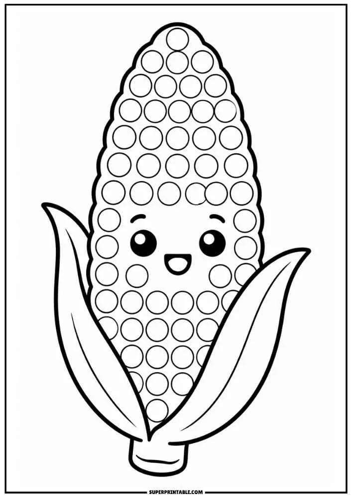 Cute corn on the cob with dot marker circles and husks.