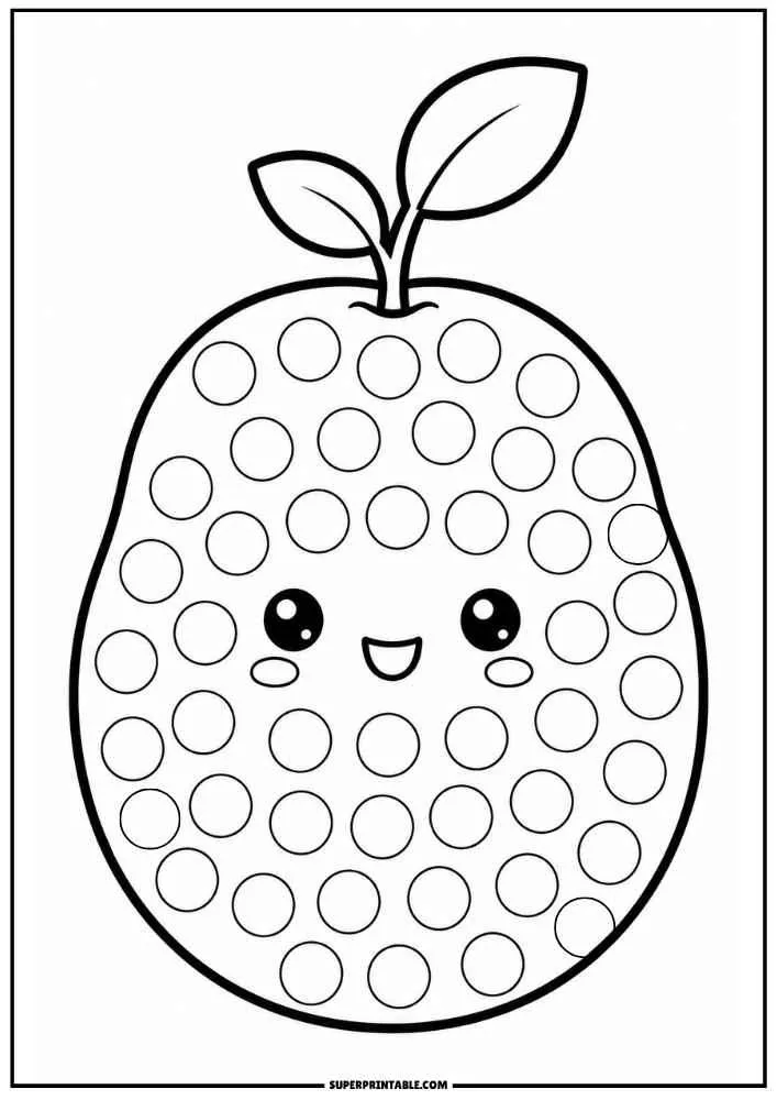 Smiling mango with leaves and dot marker circles.