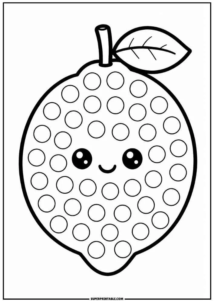 Happy lemon with leaf and dot marker circles.