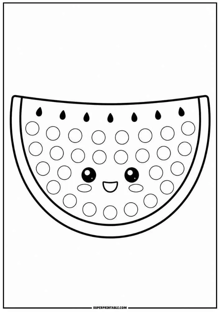 Happy watermelon slice with seeds and dot marker circles.