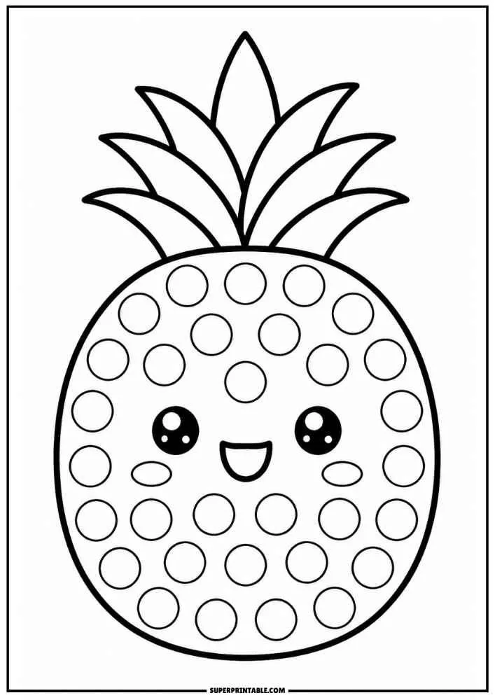 Cute pineapple with leafy crown and dot marker circles.