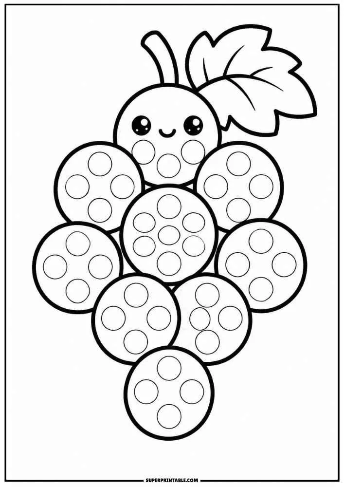 Cute bunch of grapes with leaf and dot marker circles.