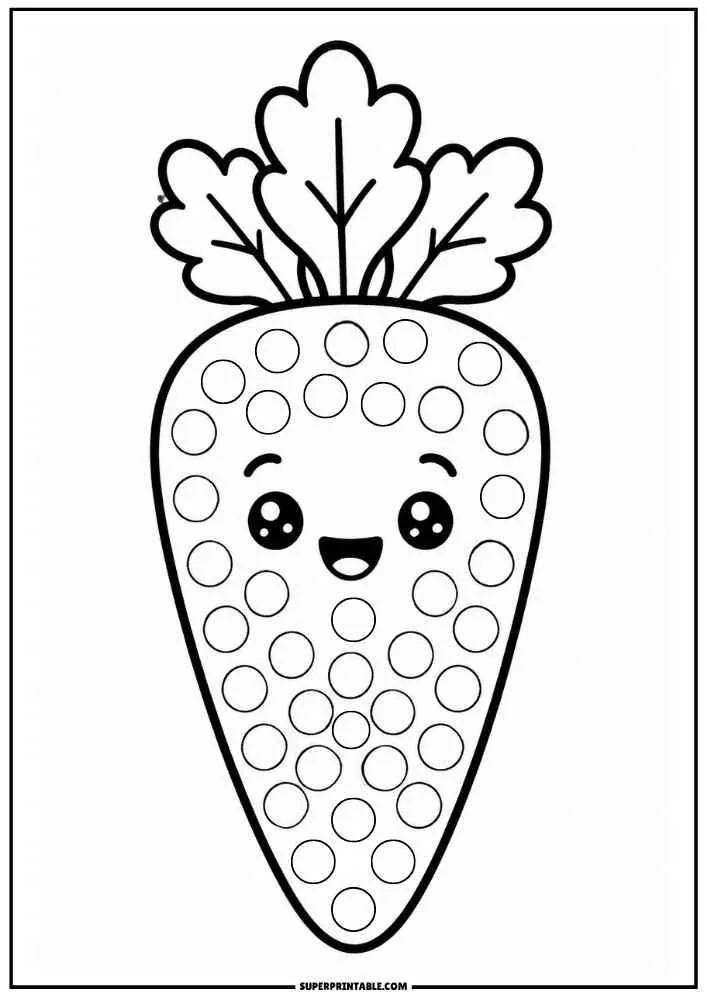 Cute carrot with leafy top and dot marker circles.