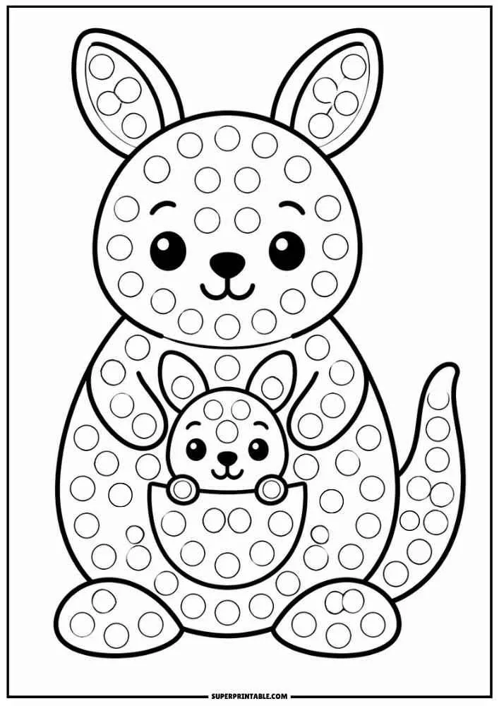 Kangaroo with baby joey and dot marker circles.