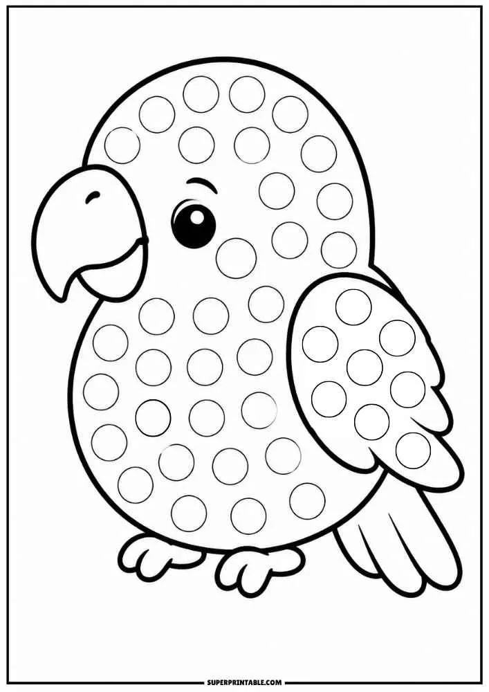 Cute parrot with dot marker circles on its body.