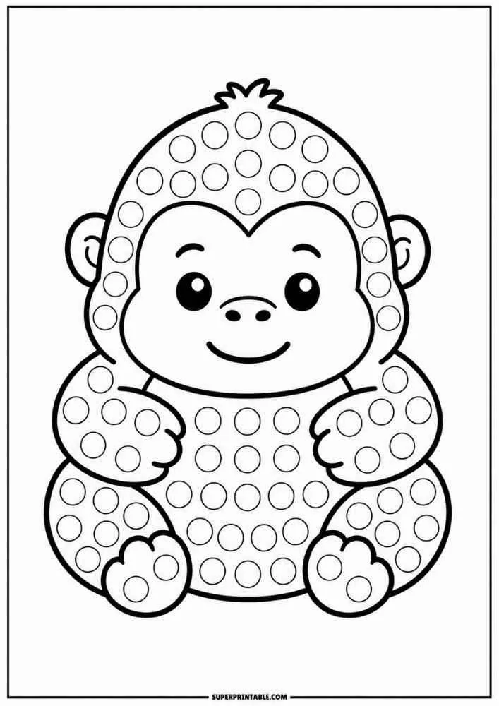 Smiling gorilla with dot marker circles.