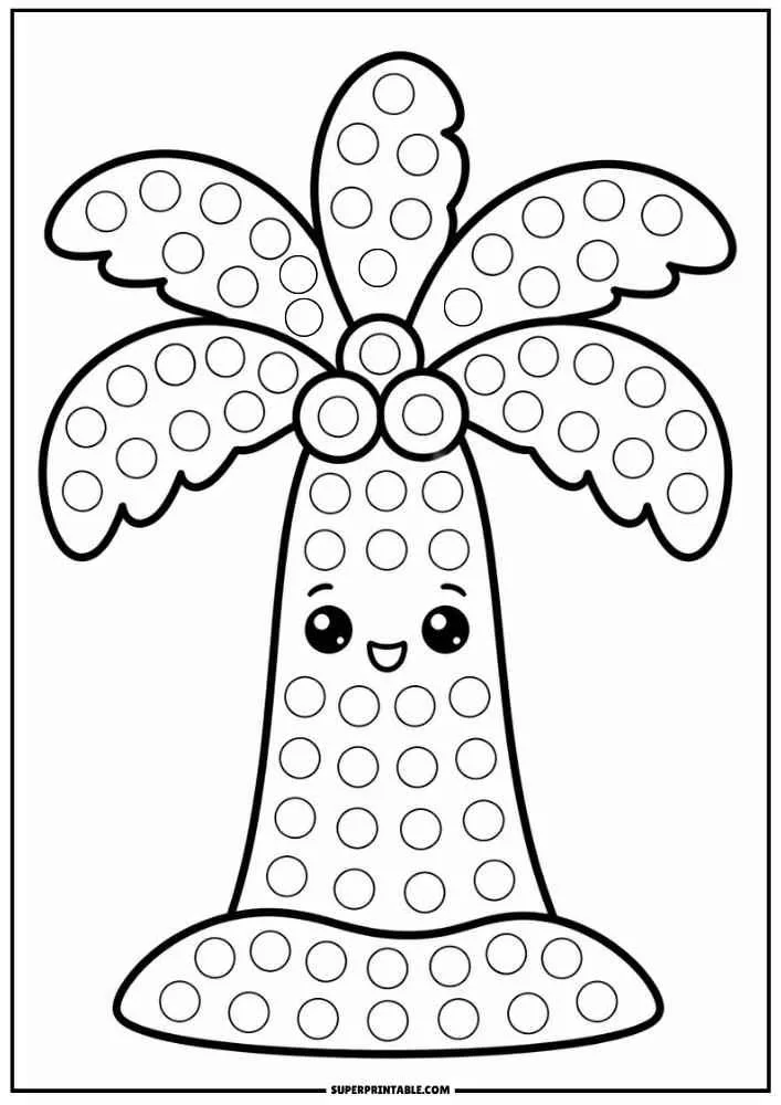 Smiling palm tree with dot marker circles.