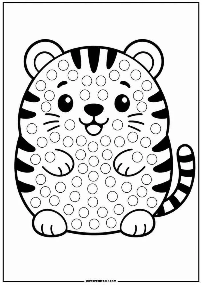 Cute striped tiger with dot marker circles across its body.