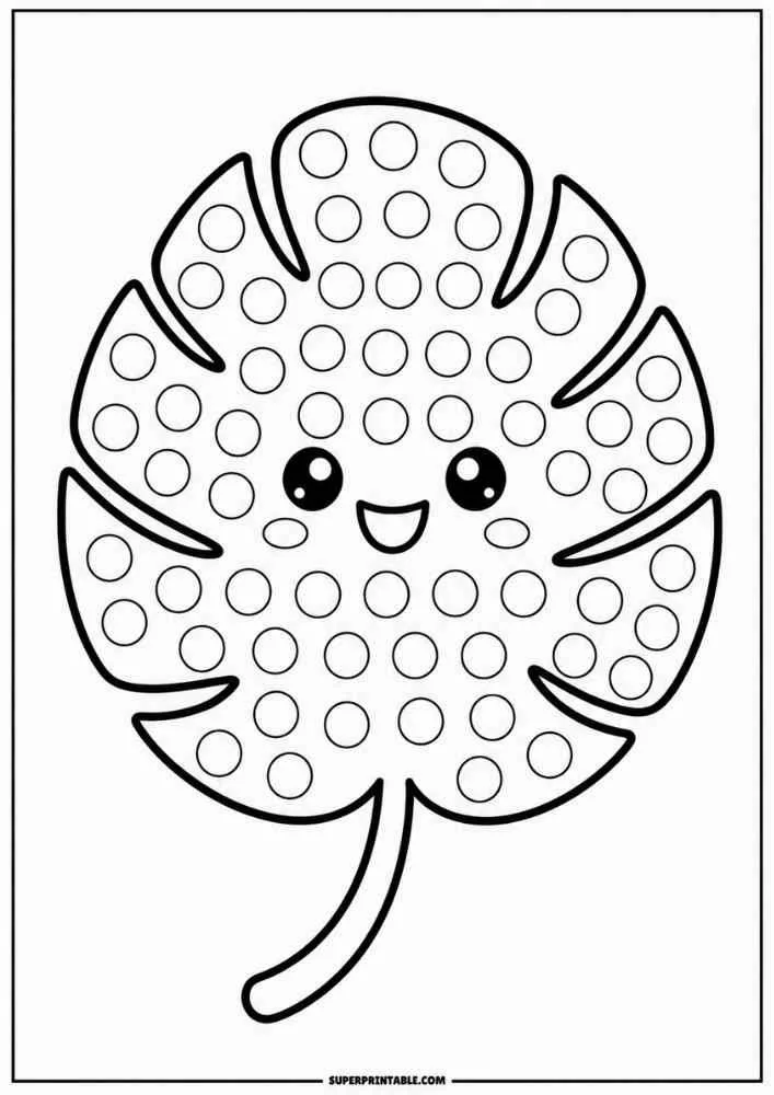 Smiling monstera leaf with dot marker circles.