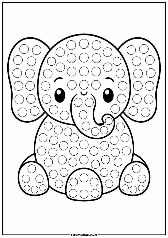 Cute elephant with big ears and dot marker circles.