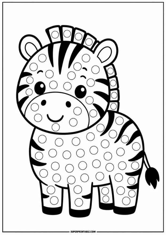 Cute zebra with stripes and dot marker circles.