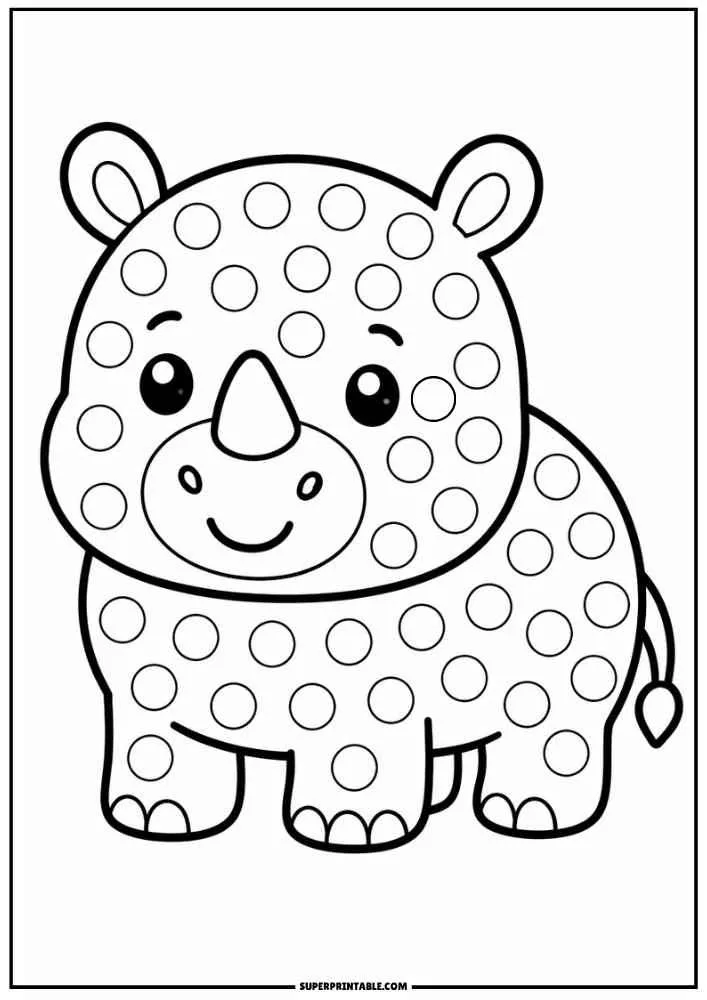 Cute rhinoceros with a horn and dot marker circles.