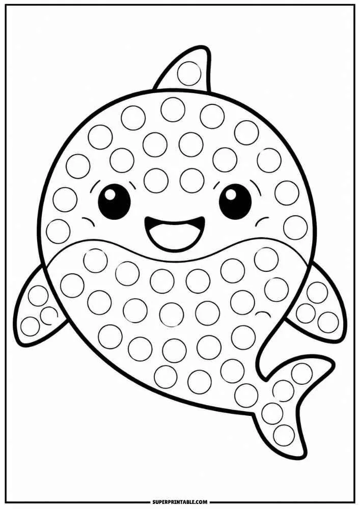 Cute shark with dot marker circles and a smiling face.