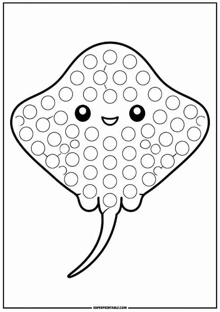 Cute stingray with dot marker circles and a long tail.