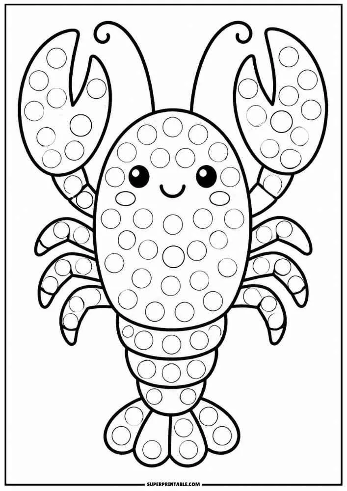 Cute lobster with big claws and dot marker circles.